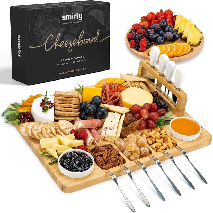 Large Bamboo Charcuterie Board & Cheese Platter Set with Accessories